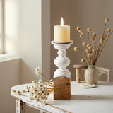 SOFE Wood Farmhouse Candle Holders, 11" Tall White Candle Holders for Pillar Candles, Rustic Candle Stand for Mantel, Coffee Centerpiece Table Decorations, Living Room, Dining Room Decor SOFE