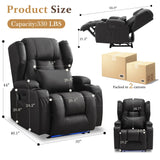 URRED Recliner Chair for Adults, Power Reclining Sofa Chair Home Theater Seating with Vibration Massage and Heat, LED Ambient Light, USB Ports, Cup Holders, Side Pockets (Black) URRED