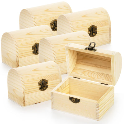 Tosnail 6 Pack Unfinished Wooden Treasure Chest, 4.7 x 3 x 3.5 Inches Small Treasure Chest Boxes, Wood Container with Hinged Lid, Mini Lock Box for Crafts, Gift, Trinket, Jewelry