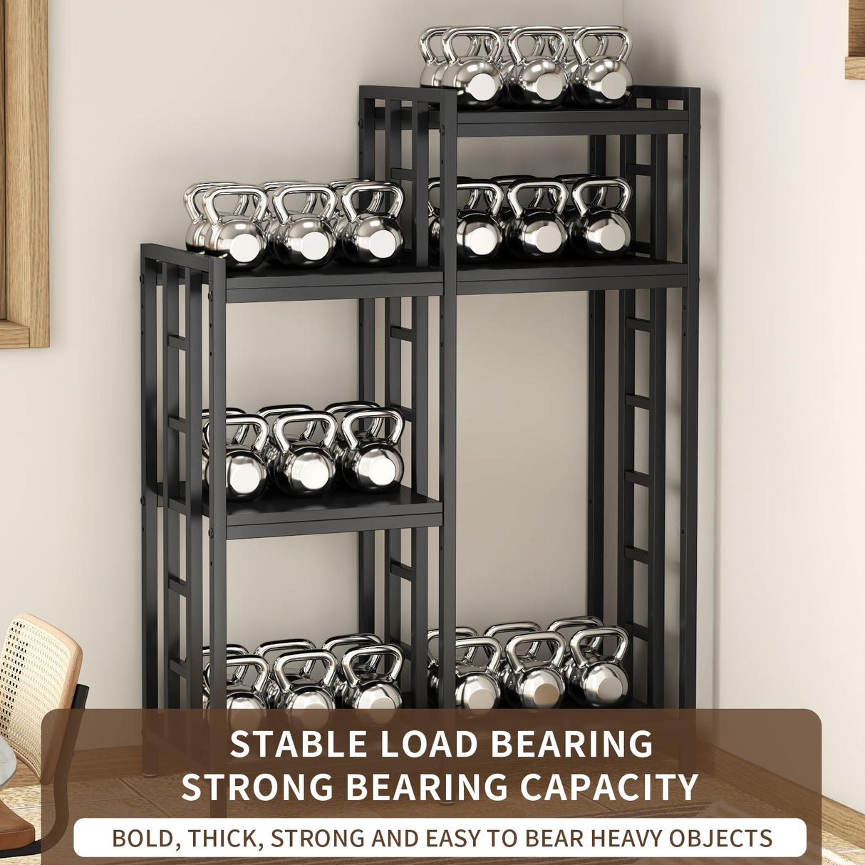 YCHF 6-Tier Kitchen Bakers Rack, Utility Storage Shelf, Mini Fridge & Microwave Oven Stand Table, Coffee Bar, Adjustable Kitchen Shelves Freestadning for Home Office (Black Wood Grain) YCHF