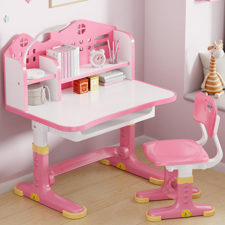 Xaperexi Kids Desk and Chair Set, Height Adjustable Child's School Study Writing Tables, Kids Desk with Bookstand and Storage Drawer, Widened Desktop with Desktop for Boys and Girls Xaperexi