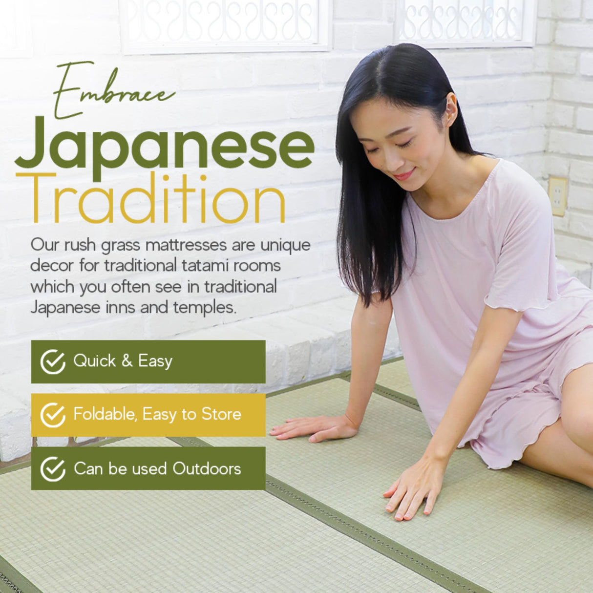 MIINA Japanese Traditional Tatami Mattress, Igusa (Rush Grass) Tatami Mat, Floor Mattress, Japanese Floor Mattress,Japanese Futon, 61"x78" (Queen, Natural) MIINA
