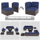 LayinSun 13 Pieces Outdoor Patio Furniture Set with 44" Fire Pit Table Brown Rattan Sectional Sofa Conversation Sets LayinSun