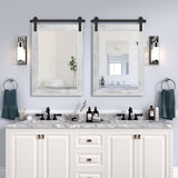 COGOOD Farmhouse Bathroom Mirror - 30 x 21 Rustic Wood Framed Wall Barn Door Mirror for Entryway, Living Room, Vanity Wall Decor (White) COGOOD