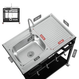 Feasto 35” Outdoor Grill Cart with Sink, Outdoor Kitchen Sink Station with Hose Hook Up, Free Standing Sink with Wheels, 304 Stainless Steel Sink with Single Bowl, Outdoor Utility Sink with Faucet Feasto