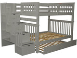 Bedz King Bunk Beds Full over Full with 4 Drawers in the Steps and a Twin Trundle, Gray Bedz King