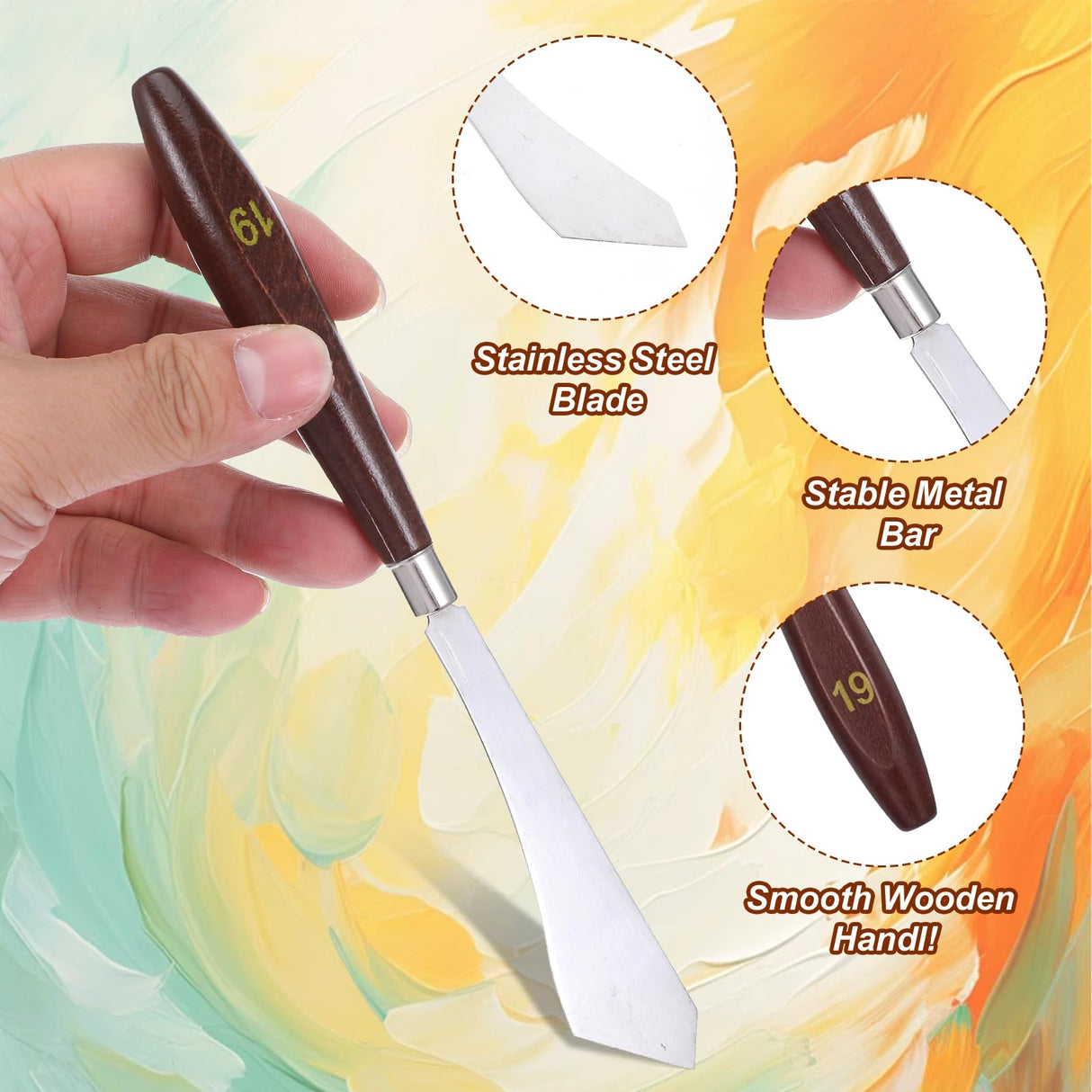 MBAIYO 4 Pcs Painting Knife Set,Palette Knife No.19 + Pallet Knives No.20 Stainless Steel Art Spatula with Wood Handle Scraper for Oil Canvas Acrylic Sculpting Mixing Texturing MBAIYO