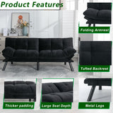 Modern Velvet Convertible Folding Futon Couch Sofa Bed Adjustable Pillow Top Arm Memory Foam Couch Double Loveseat Sofa for Compact Living Space,Dorm,Game Studio,Apartment,Bedroom (Black) Klwenas Maec