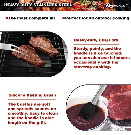ROMANTICIST 20pc Heavy Duty BBQ Grill Tool Set in Case - The Very Best Grill Gift for Father's Day and Christmas - Professional BBQ Accessories Set for Outdoor Cooking Camping Grilling Smoking ROMANTICIST