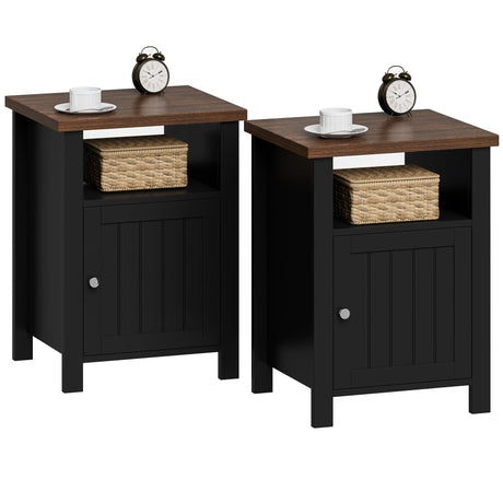 ChooChoo Nightstands Set of 2, Rustic Vintage End Side Table with Storage for Bedroom Living Room, Black&Brown ChooChoo