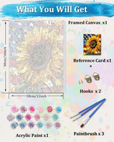 TOCARE Framed Paint by Numbers Kit for Adults Sunflowers, 12x16Inch American Sunflowers Paint by Numbers with Frame, Flower Paint by Number Framed Canvas (Without Easel) TOCARE