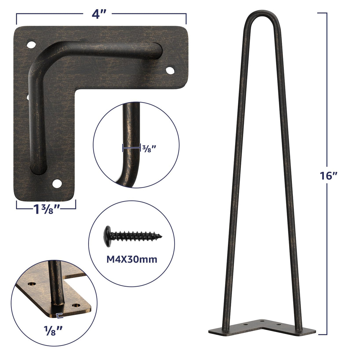 SMARTSTANDARD 16 Inch Heavy Duty Hairpin Furniture Legs, Metal Home DIY Projects for TV Stand, Sofa, Cabinet, etc with Rubber Floor Protectors Bronze 4PCS SMARTSTANDARD