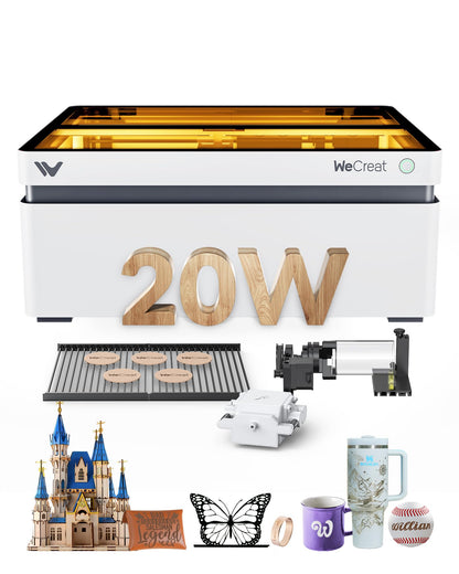 WECREAT Vision 20W(20,000mW) Laser Engraver, 4-in-1 Desktop Diode Laser Engraver and Cutter with Rotary, Smart Camera, Auto-Lifting Enclosure, Air Assist and Laser Bed for Wood Acrylic Metal - WoodArtSupply