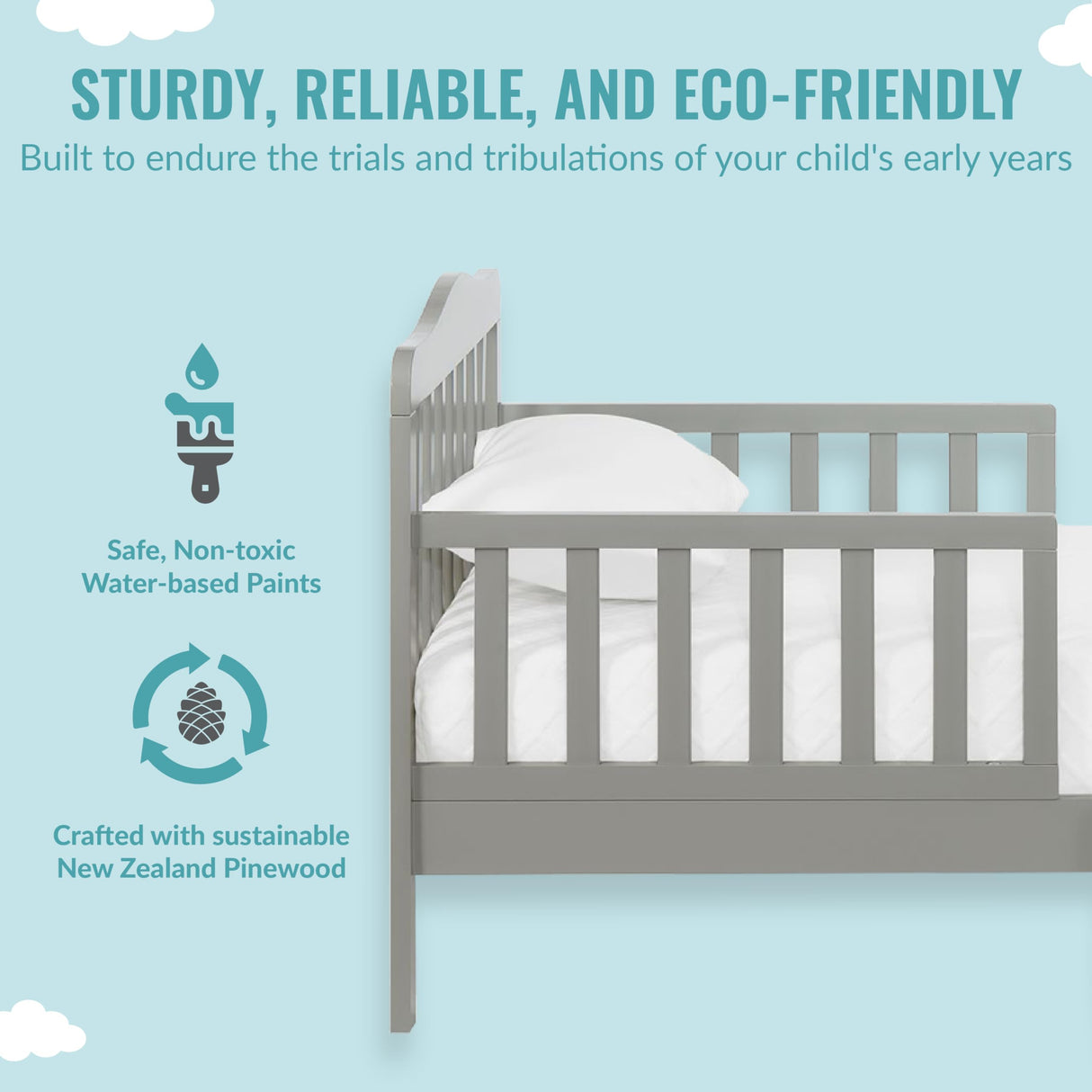 Dream On Me Classic Design Toddler Bed in Cool Grey, Greenguard Gold Certified Dream On Me