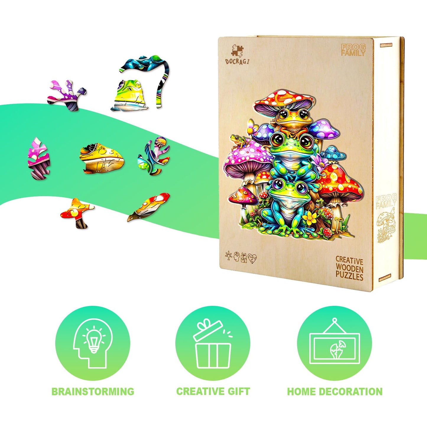 Wooden Puzzles for Adults - Unique Shaped Wooden Puzzles for Adults and Kids - Frog Family Wooden Jigsaw Puzzles - Christmas Birthday Gift for Adults Kids - Puzzle Toys - 190pcs