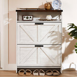 EXRIARO Shoe Cabinet Storage for Entryway, Shoe Storage Cabinet with 2 Flip Drawers, Farmhouse Shoe Storage Organizer Cabinet for Heels,Slippers,Sneakers (White) EXRIARO