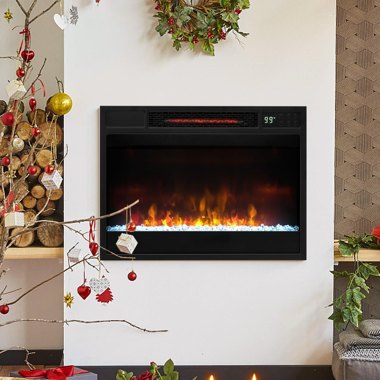 COSTWAY Electric Fireplace Inserts 23-inch Wide, 1500W Recessed Fireplace Insert with Remote Control, 6 Flame Colors, 5 Brightness, 8H Timer, Overheat Protection, Infrared Fireplace Heater for Indoor COSTWAY