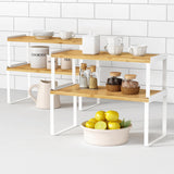 Goozii Large Kitchen Cabinet Organizer Shelf Set of 4, White Stackable Countertop Organizer for Kitchen Counter, Organizers and Storage Rack for Spices Plate (Bamboo Wood) Goozii