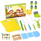 27 Pcs Montessori Kitchen Tools for Toddlers, Kids Knives for Real Cooking Safe Knife Set Include Toddler Cutting Boards Sandwich Cutters Peeler for Birthday Tools for Age 2-10 Year Old Girl Boy LURVUO