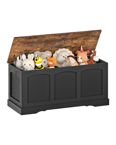 CHOEZON 39.4" Storage Chest Bench with Lift Lid, Toy Chest with Safety Hinge, Entryway Shoe Bench, Wooden Storage Trunk, Holds up to 220 lb, for Living Room, Bedroom, Black and Rustic Brown MCW12BF CHOEZON