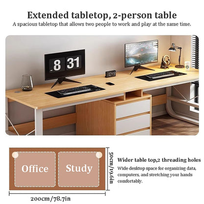 Extra Long Computer Desk,2 Person Desk With Drawers,double Workstation Desk For Home Office,large Wood Computer Desk Writing Table,modern Home Office Desk 78.7 Inch(200x50x73cm(79x20x29inch), - WoodArtSupply