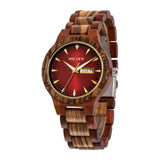 MII YEW Men's Wooden Watch Lightweight Analog Quartz Handmade Wood Watches Red Dial with Date MII YEW
