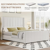 HOMBCK King Size Bed Frame, Soft Velvet Upholstered Bed Frame with Vertical Channel Tufted Wingback Headboard & Footboard, Soft Bed Frame King, Noise Free, Easy Assembly, White HOMBCK