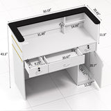 Spurgehom Reception Desk with Counter,Modern Front Table Equipped Lockers & Storage Shelves,50-inch Checkout Counter with LED Lights & DIY Stripe for Lobbies,Salons,Retail,Home Offices,Reception Room Spurgehom