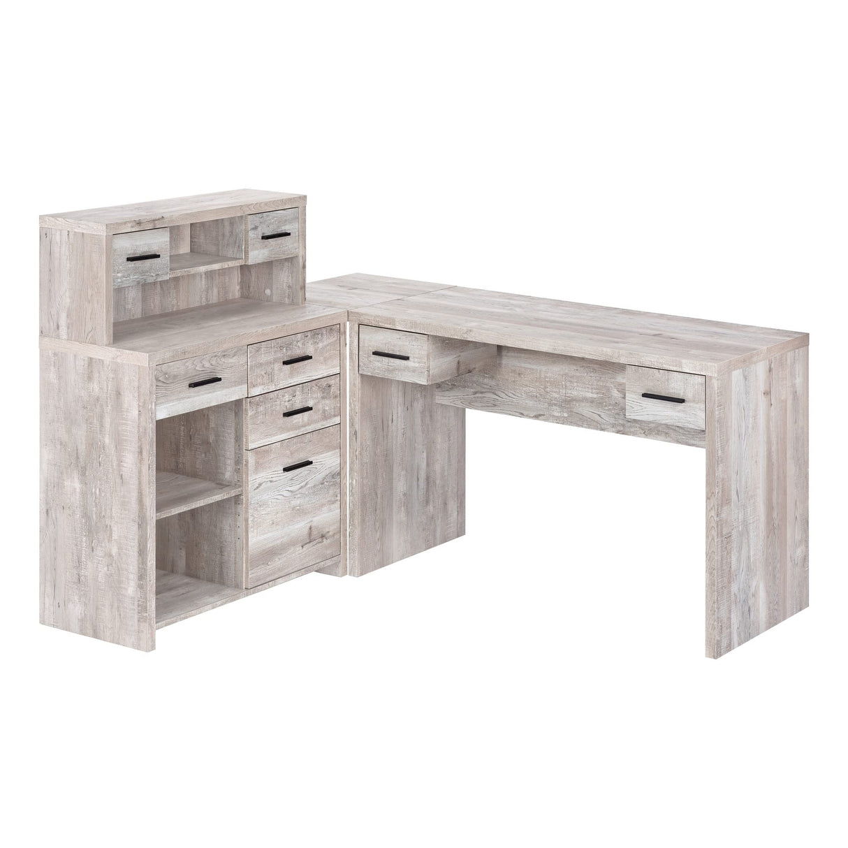 Monarch Specialties Computer Desk L-Shaped - Left or Right Set- Up - Corner Desk with Hutch 60"L (Taupe Reclaimed Wood) Monarch Specialties