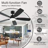 NKPU 52 Inch Ceiling Fans with Lights and Remote/App Control, Low Profile Ceiling Fan with 2 Downrods, DC Reversible, Dimmable, Dual-Sided Blades Modern Black Ceiling Fan for Bedroom Livingroom NKPU