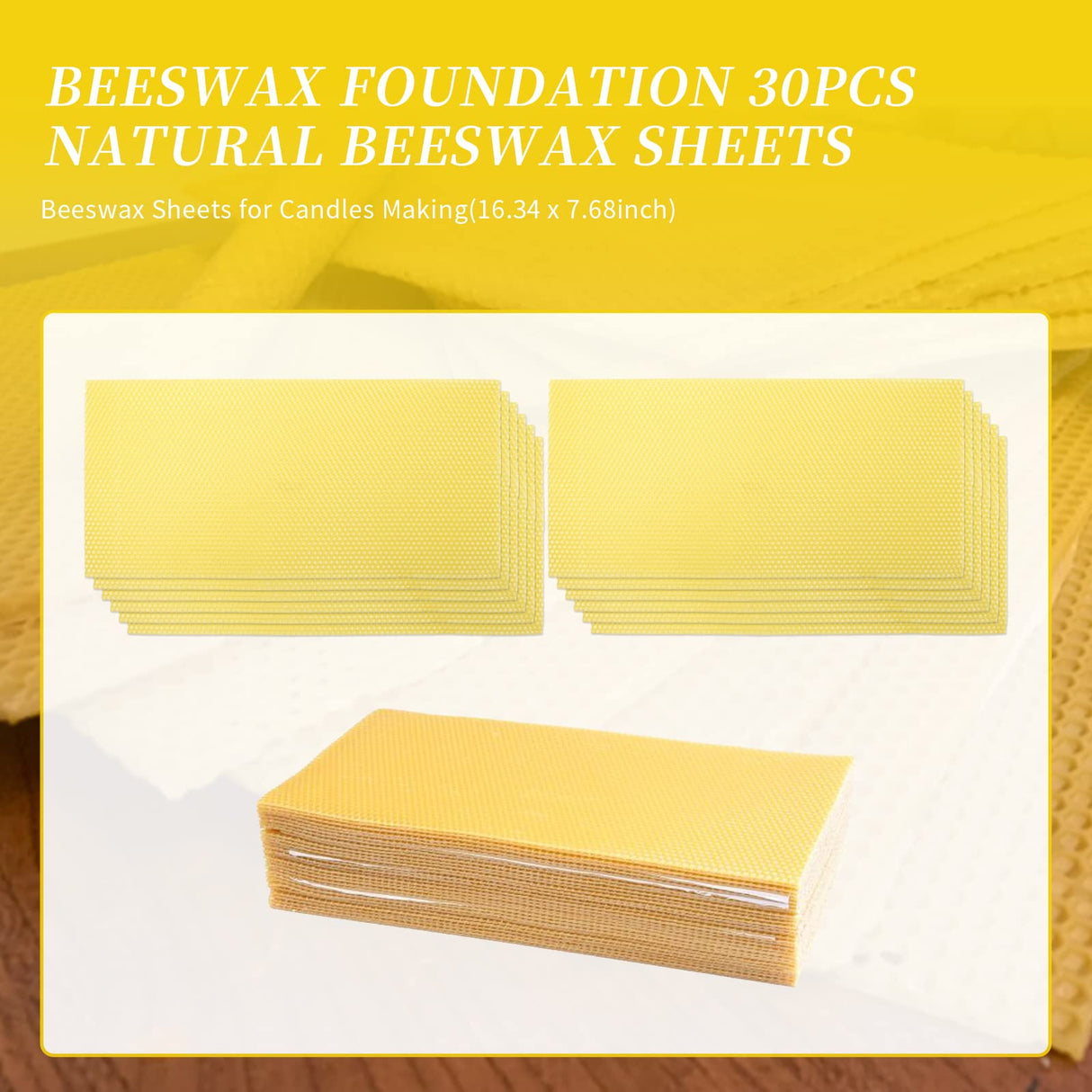 Vkinman 30pcs Beeswax Sheets Beehive Wax Foundation Sheets Natural Beeswax Honeycomb Sheets for Beekeeping Candle Making Vkinman