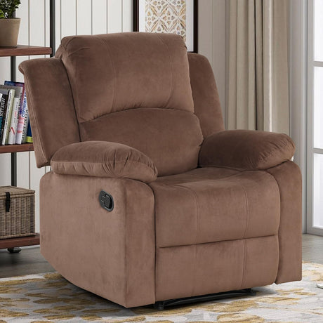 CANMOV Manual Recliner Chair, Soft Fabric Overstuffed Recliner Single Sofa Chair for Living Room Bedroom, Heavy Duty and Safety Reclining Mechanism, Light Brown CANMOV