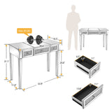 VINGLI Mirrored Vanity Desk with Drawers and Flip Mirror, Glass Vanity, Mirrored Vanity Table, Mirror Vanity Silver Desk, Mirrored Makeup Vanity Table for Bedroom/Makeup Room, Silver VINGLI