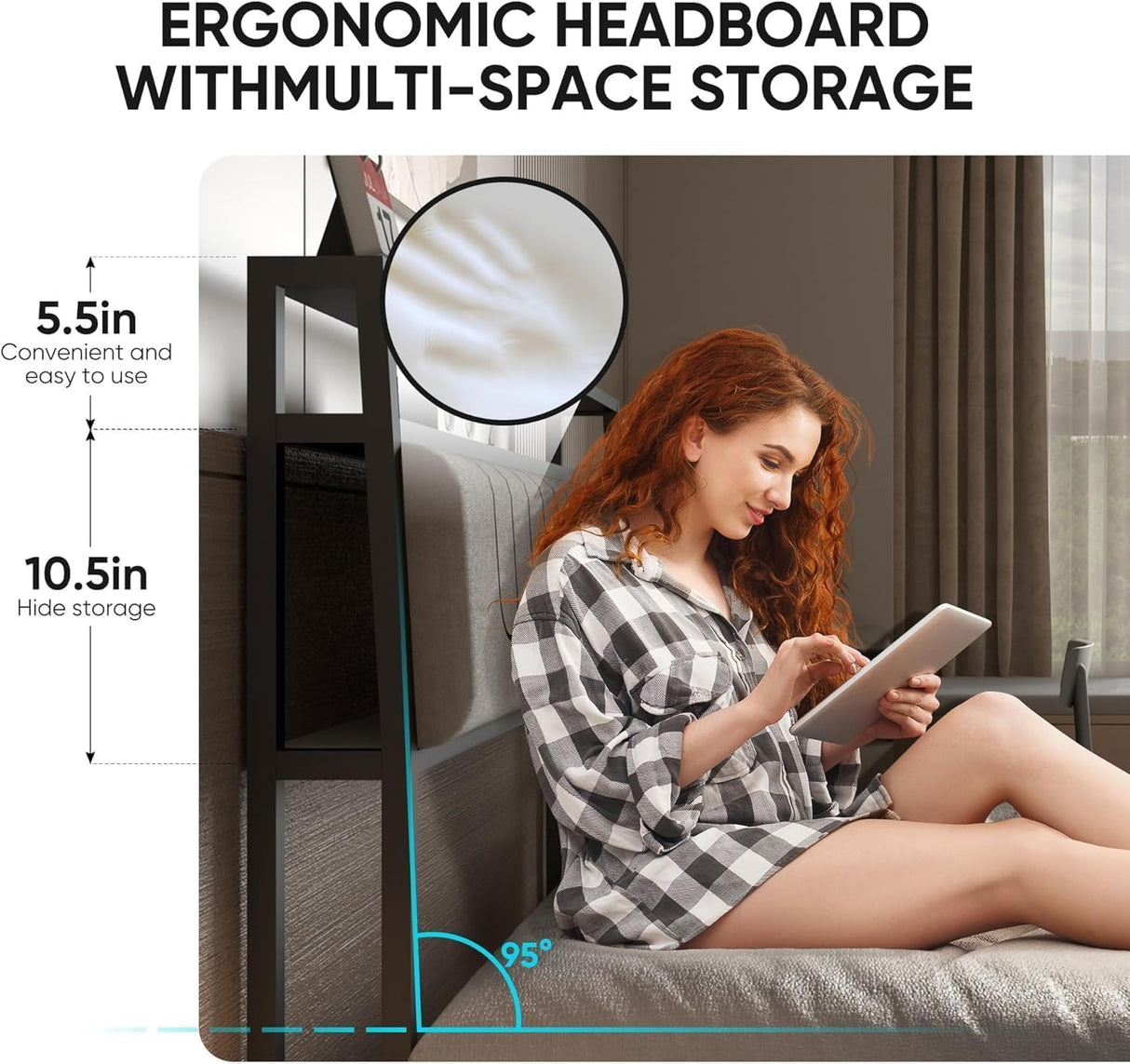 J.Fkne Full Bed Frames with Charging Station and LED Lights, Full Size Platform Bed with Metal Slats, Upholstered Headboard with 2-Tier Storage Shelves, No Box Spring Needed, Easy Assembly, Black J.Fkne