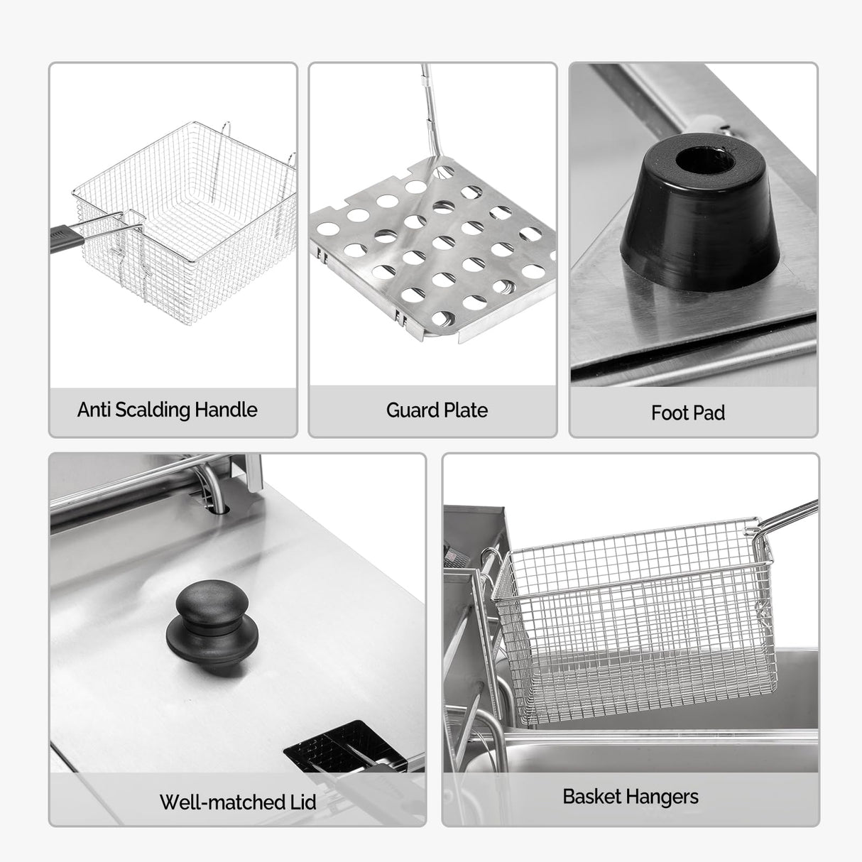 ROVSUN 22.8QT/21.6L Electric Deep Fryer, Countertop Commercial Stainless Steel Dual Tank Kitchen Fat Fryer Frying Machine w/Baskets Lids for French Fries Donuts, Adjustable Temp, 3400W ROVSUN