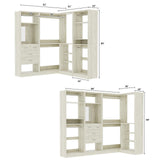 Unikito 86 Inch Closet System, 3 Sets Corner Closets Organizer with Hanging Rods and Mirror Design, Freestanding Adjustable Wood Clothes Garment Rack with Drawers, Sturdy Walk in Closet Kit, White Oak Unikito