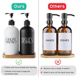 ALELION Glass Dish Soap Dispenser for Kitchen - 16 OZ Hand Soap Dispenser Set with Pump and Acacia Wood Tray - Black White Modern Farmhouse Kitchen Bathroom Decor and Accessories ALELION