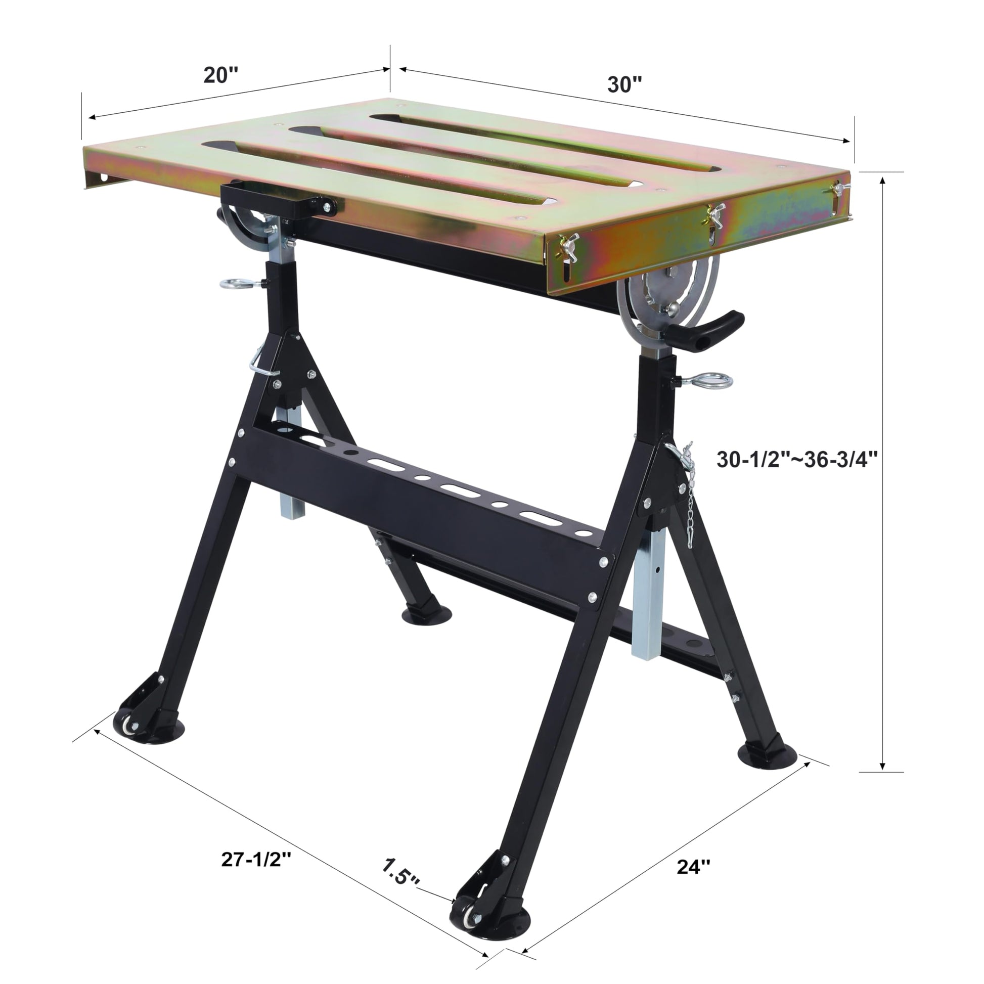 30"x20" Welding Table, Portable Welding Workbench Table on Wheels with Three Slot, Adjustable Angle & Height, 400lbs Load Capacity Steel Folding Work Bench with 2 Fixed Wheels, Black - WoodArtSupply