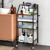 OYEAL Bathroom Storage Cart with Wheels Rolling Bathroom Shelves Slim Freestanding Bathroom Towel Storage Organizer with Hair Tool Holder for Small Spaces, Rustic Brown OYEAL