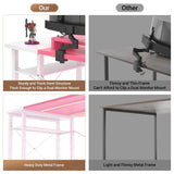 armocity Computer Desk with LED Lights, 55 Inch Desk with Power Outlet and USB, Reversible Large Desk with Moveable Monitor Stand, 55.2'' Gaming PC Table for Home Office, Workstation, Pink and White armocity