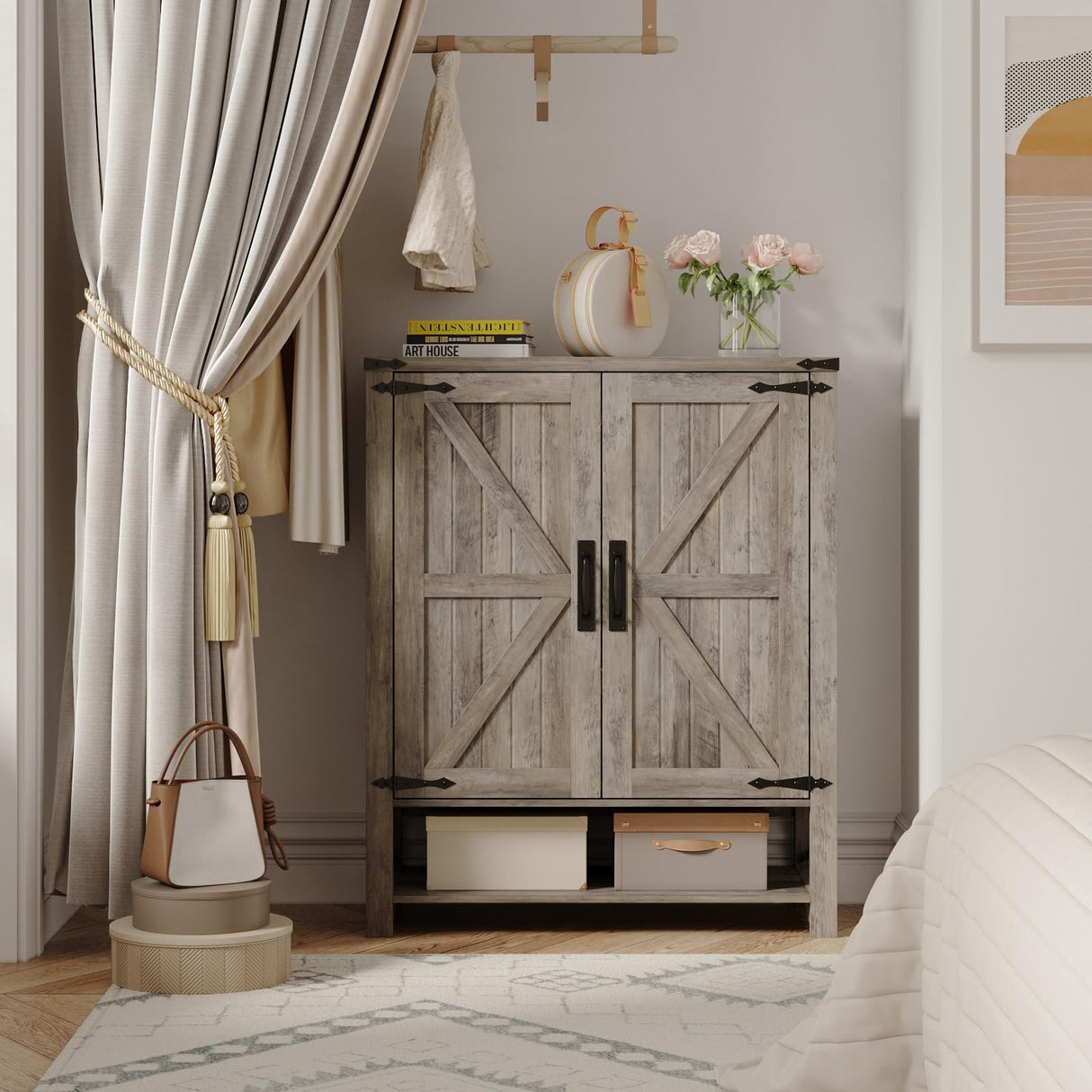 Maupvit 6-Tier Shoe Cabinet with Doors, Farmhouse Shoe Storage Cabinet with Adjustable Shelves, Shoe Shelf, Wooden Shoe Rack Organizer Cabinet for Entryway, Foyer, Hallway, Living Room, Grey Maupvit