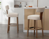 Farmhouse 30'' Extra Tall Bar Stools Set of 2 Modern Counter Height Barstools with Backs Rustic Wood Bar Stools Linen Upholstered Counter Chairs Kitchen Island Stool Chairs with Wood Frame, Beige LIVINOVA