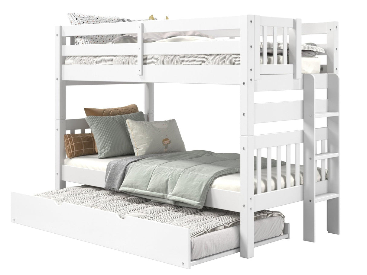 Bedz King Bunk Beds Twin over Twin Mission Style with End Ladder and a Twin Trundle, White Bedz King