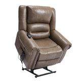 Dual Motor Power Lift Chair, Lay Flat Recliner Chair, Electric Recliner with Massage and Heat for Elderly, Remote Control, Infinite Position, Standing Assistance, USB Ports (Khaki, Genuine Leather) Trustyue
