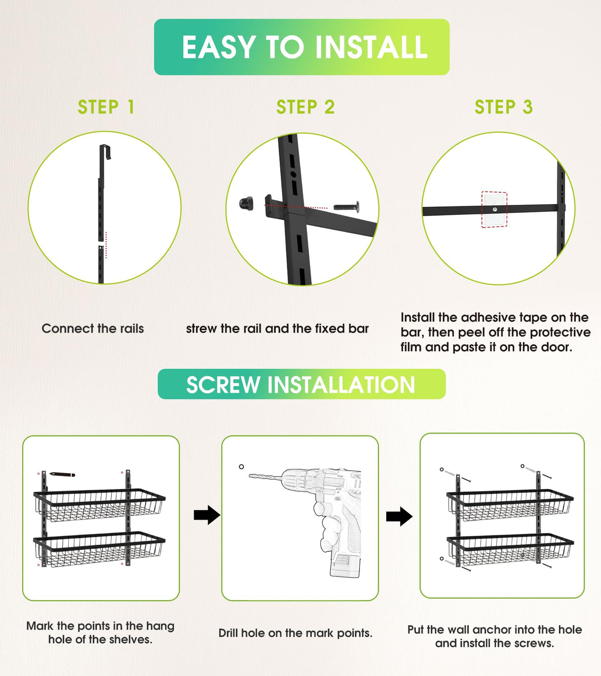 Mefirt White 9-Tier Over The Door Pantry Organizer, Pantry Organization and Storage, Deep Baskets Hanging Heavy-Duty Metal, Wall Spice Rack Seasoning Shelves for Home & Kitchen, Laundry Room Bathroom Mefirt