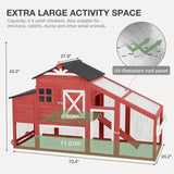 MEDEHOO Chicken Coop with Wheels Wooden Outdoor Chicken House Easy Cleaning with Nesting Box, Deeper Leakproof Pull-Out Tray and UV Proof Panel Roof - Reinforced Version - Red MEDEHOO