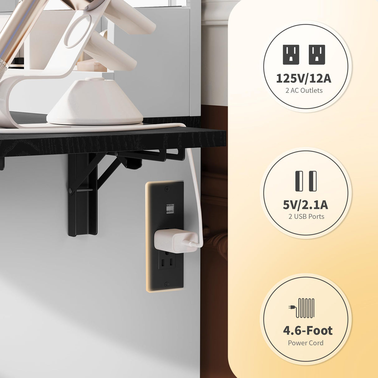 Esmlada Large Vanity Desk with Mirror and Light, Makeup Vanity Table and Cushioned Stool Set, Bedroom Dressing Table with Charging Station and 3 LED Light Modes Brown Esmlada