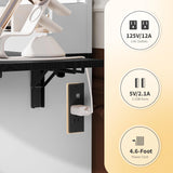 Esmlada Large Vanity Desk with Mirror and Light, Makeup Vanity Table and Cushioned Stool Set, Bedroom Dressing Table with Charging Station and 3 LED Light Modes Brown Esmlada