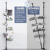 Shower Caddy Organizer Tension Pole, Rustproof 6-Pack Corner Shelf with 30-120 Inch Adjustable Shower Rack for Inside Shower, Extra Towel Bar & Soap Dish for Bathroom Organizers and Storage, Black Vatex