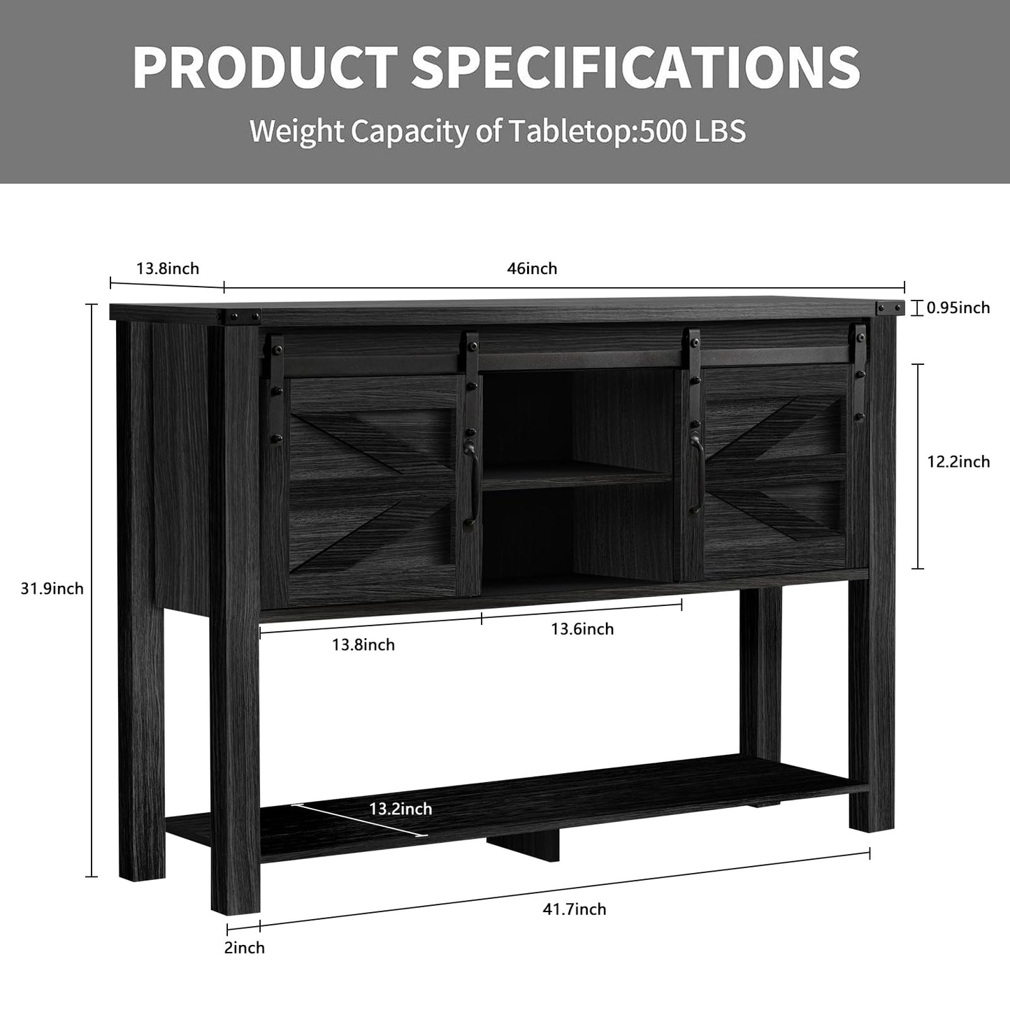 GAZHOME Entryway Table with Sliding Barn Doors, 46'' Farmhouse Console Table with Storage, Rustic Sofa Table with Adjustable Shelf & Open Shelf for Entry Way, Hallway, Living Room, Gray - WoodArtSupply